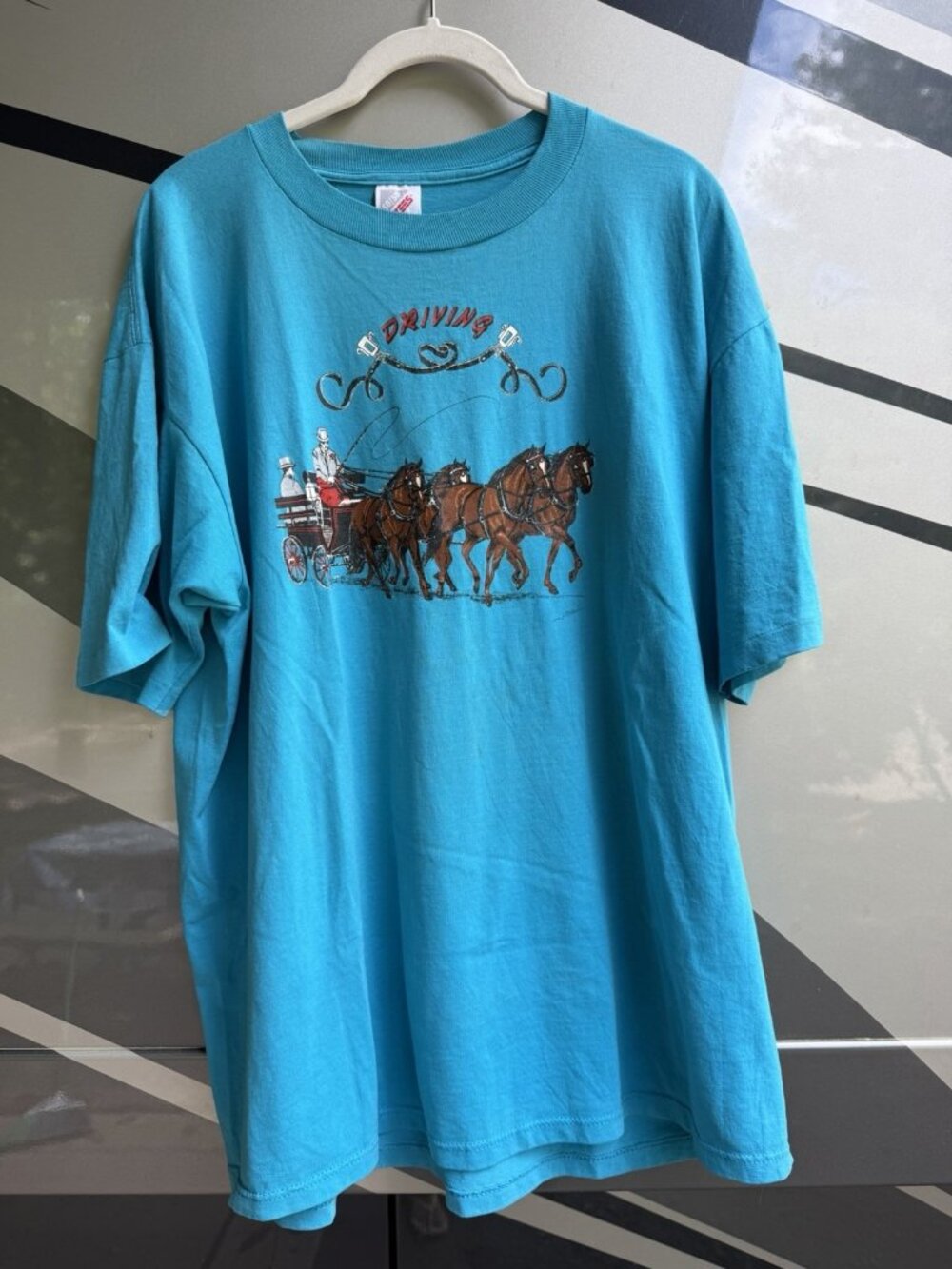 Vintage 80s Jerzees turquoise equestrian western single stitch tshirt XL rodeo